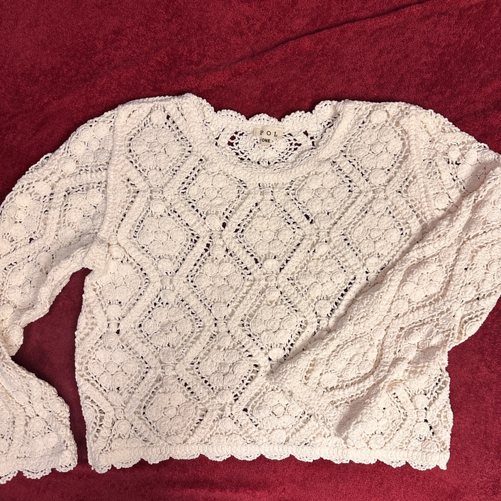 POL Cream crochet sweater. One size